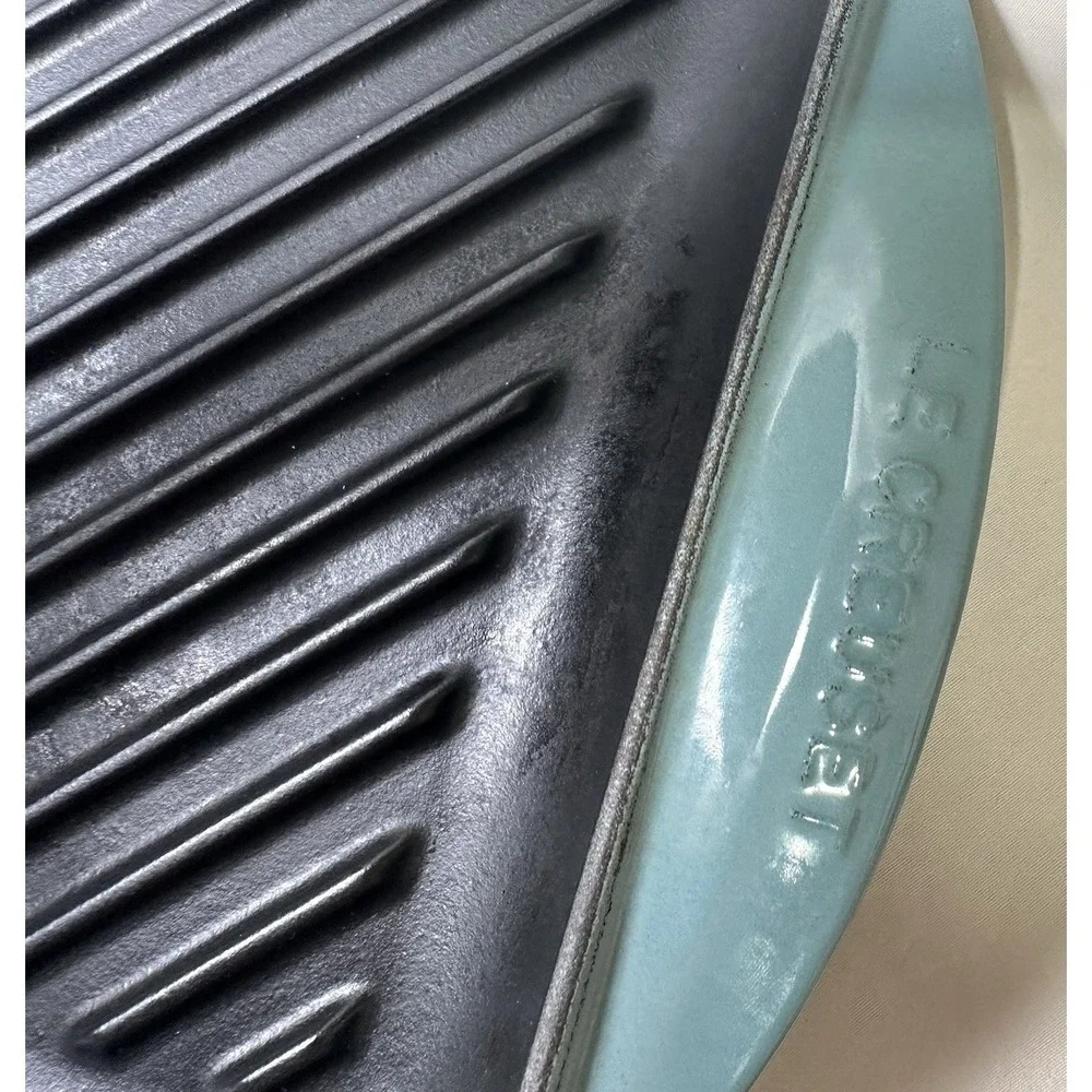 Le Creuset Cast Iron Grill Pan Caribbean Blue 40 France Double Handle
